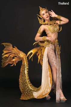 THAILAND 🇹🇭 | Thai National Costume by Miss Earth Thailand 2020 Thai National Costume, Thai Fashion, Period Dress, Thai Dress, Fantasy Costumes, Beauty Queen, Fantasy Clothing, Traditional Dresses