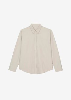 Spring Cotton Blouse With Concealed Placket, Beige Button-up Shirt With Patch Pockets, Beige Everyday Shirt With Spread Collar, Beige Spread Collar Shirt For Everyday, Classic Long Sleeve Shirt With Patch Pockets, Everyday Beige Shirt With Spread Collar, Daily Beige Shirt With Spread Collar, Cotton Blouse With Concealed Placket And Relaxed Fit, Neutral Collared Shirt With Button Closure