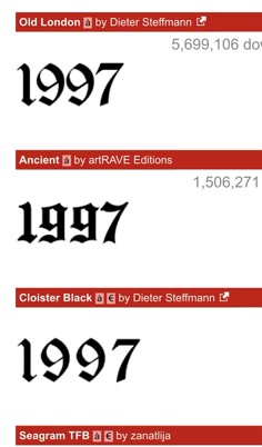 three different types of font and numbers are shown in red, black, and white