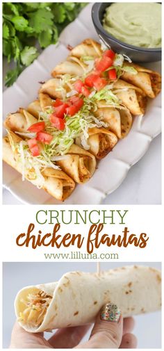 Delicious, crunchy flautas filled with shredded chicken (shredded beef works too), salsa, cheese, green chiles and more! They can be fried, air fried or even baked to be a delicious and easy dinner idea or appetizer. #chickenflautas #flautas #mexicanrecipes #mexican #chicken Easy Chicken Flautas, Chicken Flautas Recipe, Flautas Recipe, Chicken Flautas, Chicken Shredded, Salsa Guacamole, Green Chiles, Noodle Casserole, Shredded Beef