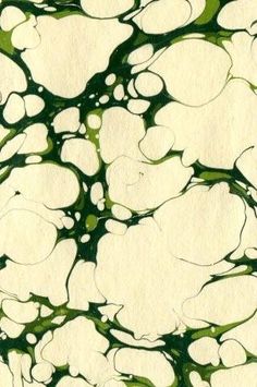 an abstract painting with green and white paint on it's surface, as well as bubbles