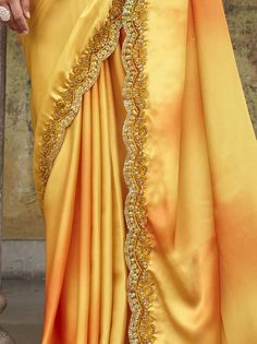 <ul>
<li style="text-align: justify;"><span data-preserver-spaces="true">Be an angel and create and ascertain a smashing effect on anybody by carrying this yellow satin trendy saree. The embroidered , sequines and lace work seems chic and fantastic for any occasion.</span></li>
<li style="text-align: justify;"><span data-preserver-spaces="true">Paired up this amazing look saree with similar yellow shade blouse in satin work with sequines and embroidery.</span></li>
<li style="text-align: justify Trendy Saree, Haldi Function, Yellow Satin, Festive Look, Trendy Sarees, Festive Wear, Wear Saree, Blouse Material, Festival Looks