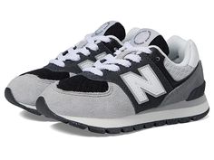 New Balance Kids PC574v1 (Little Kid) - Boys Shoes : Blacktop/White : Hit the playground in a classic with the New Balance Kids PC574v1 sneaker. Mesh upper with synthetic overlay. Padded tongue and collar offer a snug, comfy fit. Traditional lacing system with a NB 574 label at tongue. Textile lining for a great feel in shoe. Cushioned footbed for all-day play! EVA midsole for cushioning. Solid rubber outsole for long-wearing durability for wear in and out the classroom. Imported. Measurements: Sporty Scratch-resistant Lace-up Running Shoes, Sporty Lace-up Scratch-resistant Running Shoes, Gray Non-slip Sneakers For Jogging, Scratch-resistant High-top Running Sneakers, Scratch-resistant Lace-up Sneakers For Jogging, Sporty Scratch-resistant Skate Shoes, Sporty Scratch-resistant Lace-up Sneakers, Casual Scratch-resistant Running Sneakers, Casual Scratch-resistant Sneakers With Secure Fit