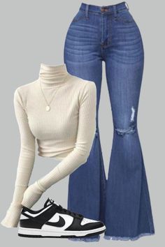 How To Style Flared Jeans, Outfit Ideas Everyday, Autumn Outfit Ideas, Pink Stuff, Jeans Cropped, Latina Fashion