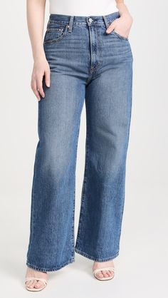 Levi's Ribcage Wide Leg Jeans | Shopbop Fall Washed Blue Bottoms With Button Closure, Medium Wash Pants With Zip Fly For Fall, Denim Blue Jeans With Zip Fly, Fall Washed Blue Jeans With Button Closure, Full Length Jeans With Zip Fly For Spring, Spring Full Length Jeans With Zip Fly, Spring Full-length Jeans With Zip Fly, Levi's Medium Wash Bottoms With Five Pockets, Levi's Medium Wash Bottoms