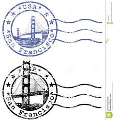 two stamps with the golden gate bridge and san francisco