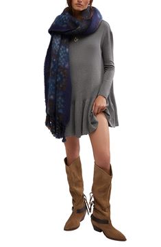 A flounce hem adds festive flair to a long-sleeve sweater-dress knit with a ribbed bodice and cozy dropped shoulders. Slips on over head Crewneck Long sleeves 53% viscose, 37% cotton, 9% polyamide, 1% elastane Hand wash, dry flat Imported Mens Clothing Brands, Rib Sweater, Ribbed Sweater Dress, Denim T Shirt, Denim Sweater, Long Sleeve Sweater Dress, My Side, Shirt Accessories, Denim Shop