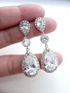 Wedding Bridal Earrings Celebrity LARGE Clear White Peardrop Cubic Zirconia, Round CZ Drop White Gol Dazzling White Teardrop Crystal Earrings, Dazzling Diamond White Teardrop Crystal Earrings, Dazzling Teardrop Crystal Earrings In Diamond White, Diamond White Teardrop Bridal Earrings, White Diamond Accented Teardrop Earrings, White Diamond-accented Teardrop Earrings, White Diamond Accented Pear-shaped Teardrop Earrings, White Diamond Accents Teardrop Earrings, White Pear-shaped Teardrop Earrings With Diamond Accents