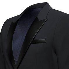 Dean Dark Navy Twill Wedding Tuxedo - SARTORO Elegant Semi-formal Blazer, Elegant Formal Blazer With Suit Collar, Elegant Formal Blazer With Pressed Crease, Elegant Evening Suits With Suit Collar, Elegant Evening Collared Suit, Elegant Silk Blazer For Semi-formal Events, Elegant Silk Blazer For Semi-formal Occasions, Elegant Semi-formal Silk Blazer, Tailored Elegant Tuxedo For Formal Occasions