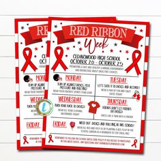 two red ribbon week flyers with ribbons on them