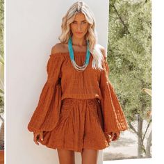 Vici Off The Should Rust Dress Long Sleeve Banded Waist Boho Detail Loose Fit Size Medium Brand New With Tags On It! Super Comfy Brown Long Sleeve Boho Dress For The Beach, Long Sleeve Brown Boho Dress For The Beach, Orange Long Sleeve Boho Dress For Summer, Summer Long Sleeve Orange Boho Dress, Brown Off-shoulder Summer Dress, Bohemian Off-shoulder Mini Dress For Brunch, Bohemian Off-shoulder Mini Dress For Day Out, Brown Long Sleeve Bohemian Mini Dress, Brown Long Sleeve Mini Dress For Summer