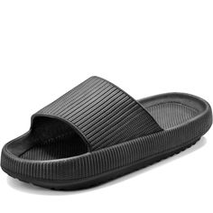 Unisex New House Slippers Shower Shoes Thick Sole Comfort Lightweight Non-Slip Bathroom Easy To Clean Indoor Outdoor Black Cushioned Slip-ons For Summer, Black Round Toe Slip-ons For Beach, Black Synthetic Slip-ons For Summer, Black Open Toe Slip-ons, Comfortable Black Slip-on Sport Sandals, Black Rubber Sole Flat Flip Flops, Black Slip-ons With Cushioned Footbed For Summer, Black Open Toe Synthetic Slip-ons, Black Open Toe Slip-ons For Summer