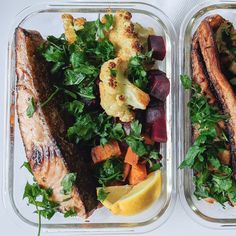 two plastic containers filled with different types of food