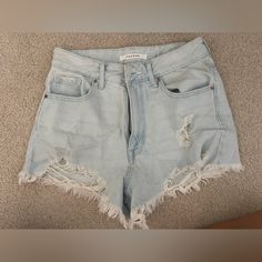 These Are A Light Blue Colored Pair Of Ripped Denim Shorts. They’re From Pacsun And Cute Rips In The Front. The Tag Is Off But Never Worn. It Is A Size 24 And High Waisted With A Zipper Summer Cutoff Jeans For A Day Out, Summer Light Wash Jeans For Day Out, Ripped Light Wash Jean Shorts For Day Out, Light Wash Ripped Jean Shorts For Day Out, Day Out Light Wash Ripped Jean Shorts, Ripped Cutoff Jeans For Day Out, Summer Ripped Medium Wash Jeans, Summer Denim Blue Jeans With Frayed Hem, Light Wash Ripped Bottoms For Day Out