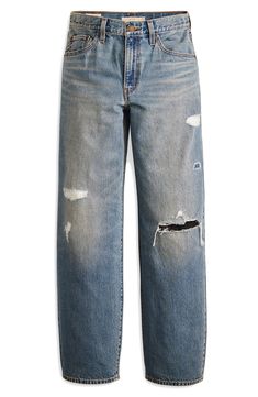 A modern take on '90s dad jeans, this pair is cut from ripped nonstretch denim with an extra-roomy straight-leg fit that's meant to be worn stacked at the hem. 17" leg opening; 11" front rise; 15 1/2" back rise Zip fly with button closure Five-pocket style 100% cotton Machine wash, tumble dry Imported Bad Bunny Concert Outfit, Baggy Ripped Jeans, Dad Jeans, Jean Boyfriend, Relaxed Fit Jeans, Jeans Boyfriend, She Said, Levis Jeans, Concert Outfit