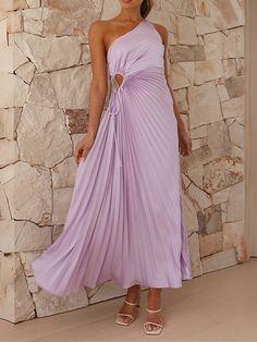 Women's Prom Dress Party Dress Cut Out Dress Pleated Drawstring One Shoulder Sleeveless Valentine's Day Wedding Guest Elegant Black Light Purple Summer Spring 2024 - $32.99 Womens Prom Dresses, Guest Attire, Vacation Wear, Lilac Dress, Pleated Maxi Dress, Pleated Maxi, Dress Cuts, Prom Party Dresses, Wedding Party Dresses