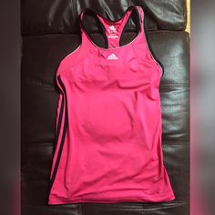 Size Small. There's Like A Bra Strap Built In For Cup Support. Worn Few Times Adidas Fitted Tops For Sports, Adidas Logo Fitted Sports Tops, Fitted Adidas Tops For Sports, Adidas Fitted Sports Top, Fitted Pink Adidas Activewear, Pink Adidas Activewear For Training, Adidas Pink Activewear For Training, Sporty Pink Training Tops, Adidas Gym Tops