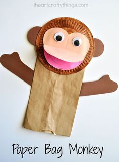 a paper bag monkey craft with the words paper bag monkey on it's side