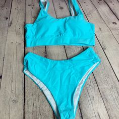 Shein Swimsuit Bikini New With Tag, Never Worn. #Tds 249 Blue Tankini For Sunbathing During Beach Season, Solid Color Beachy Swimwear For Pool, Beachy Solid Color Swimwear For Pool, Blue Lined Tankini For Swimming, Blue Summer Tankini For Pool, Blue Stretch Beachy Swimwear, Blue Swimwear For Beach Party Season, Blue Swimwear For Beach Party In Summer, Sleeveless Blue Swimwear For Swimming