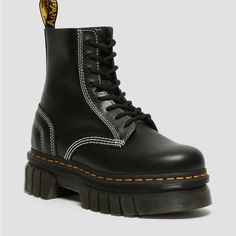 Gorgeous Dr. Martens Audrick Boots In Black Nappa Lux Leather. White Contrast Stitching Gives These A Little Something Extra. I’ve Worn Maybe 5 Times Total, So They Are Almost Brand New! Absolutely Amazing Shoe But As Someone With Super Narrow Feet They Are Not For Me. Open To Offers But No Lowballs Please! Women’s Size 8. Black Stitched Sole Ankle-high Boots, Black Ankle-high Boots With Stitched Sole, Ankle-high Boots With Stitched Sole In Black, Ankle-high Black Boots With Stitched Sole, Fitted Black Boots With Lug Sole, Doc Martens Audrick, Doc Martens Platform, Dr Martens Audrick, Shoes Doc Martens