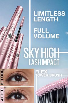 Lengthening Mascara: This volumizing washable mascara formula is infused with bamboo extract and fibers for long, full and lightweight lashes that don't flake or smudge Lash Extension Brush: Features our exclusive Flex Tower mascara brush that bends to volumize and extend every single lash from root to tip #mascara #mascaras #mascaramurah #mascarade #mascaradecilios #mascaraaddict #mascarafacial #mascaradepesta #mascaramaybelline #mascaradeouro #mascarawaterproof Lash Sensational Mascara Waterproof, Maybelline Lash Sensational, Bamboo Extract, Mascara Makeup, Mascara Brush, Lengthening Mascara, Volume Lashes, Waterproof Mascara, Sky High