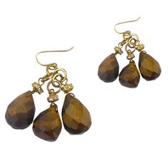 Palo Duro Francine Earring Earrings Cerese D, Inc. Brown Tiger, Brown Tiger Eye, Gold Earring, Tiger Eye, Quality Jewelry, Gold Earrings, Size 2, Gold