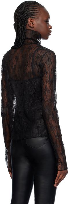 Sheer stretch polyester lace turtleneck. Jacquard floral pattern throughout. Supplier color: Black Floral Turtleneck, Lace Turtleneck, Black Floral, Floral Pattern, Top Brands, Turtle Neck, Women Wear, Luxury Fashion, Lace