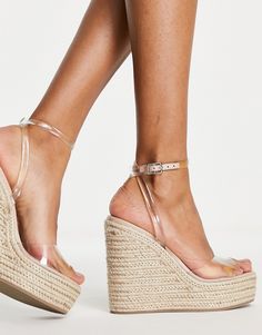 Wedges by ASOS DESIGN Hit new heights Adjustable ankle strap Pin-buckle fastening Open toe Rope midsole Platform sole High wedge heel Formal Wedges, White Wedges, Wedge Espadrilles, High Wedges, High Heel Wedges, Womens Sandals Wedges, Wedge Heel Sandals, Platform Wedge Sandals, Womens Wedges