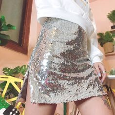 Glitter Silver Split Skirt Glitter Skirt Outfit, Glitter Hair Spray, Glowing Star, Sparkle Outfit, Glitters Skirt, Silver Skirt, Glitter Fashion, Taylor Swift Tour Outfits, Sparkle Skirt