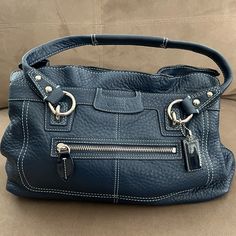 Nwot Navy Coach Leather Shoulder Bag. No Imperfections! From Smoke And Pet Free Home Bags Coach, Coach Leather, Coach Bags, Leather Shoulder Bag, Color Blue, Im Not Perfect, Bag Lady, Purse, Shoulder Bag