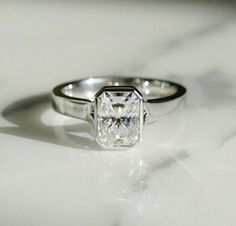 1CT Radiant Cut Bezel Set Solitaire Moissanite Engagement Wide Band Wedding Ring Rectangle Engagement Rings, Thick Band Engagement Ring, Wide Band Wedding Ring, Thick Wedding Bands, Wide Band Engagement Ring, Bezel Set Wedding Ring, Band Wedding Ring, Bezel Set Engagement Ring, Radiant Cut Engagement Rings