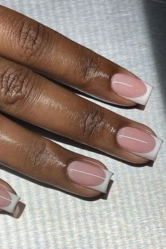 French Tip Short Square Nail Gel Nails Short French Tips, Biab French Tips, French Nails Black Women, Curved French Tip Nails, Dip Nails French Tip, Biab French Tip, Short Square French Tip Nails, Square Nails For Summer, White Tip Acrylic Nails