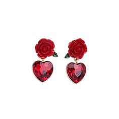 PRICES MAY VARY. 🌹DESIGN INSPIRATION: The ruby heart flower stud earrings feature blooming roses made of colored resin. A delicate ruby hang under the rose, which is very suitable for your elegant temperament. The earrings are lightweight and stylish, making them perfect for everyday wear. 🌹HIGH-QUALITY MATERIALS: The vintage rose earrings is made of alloy, resin and created-ruby as the main material. Nickel-free, lead-free, cadmium-free, product is proven to be body-safe after rigorous contac Red Heart Earrings, Crystal Heart Earrings, Ruby Heart, Rose Stud Earrings, Red Rose Flower, Watches Women, Rose Rouge, Heart Shaped Earrings, Crystal Accessories