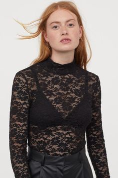 Lace Turtleneck Top Outfit, Turtleneck Hairstyle, Turtleneck Top Outfit, Lace Turtleneck Top, Lace Turtleneck, Fitted Turtleneck, Top Outfit, Turtleneck Top, Women Long Sleeve Tops