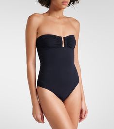 Cassiopée bandeau swimsuit in black - Eres | Mytheresa Elegant Polyamide Swimwear For Sunbathing, Chic Strapless Swimwear For Vacation, Strapless Lined Swimwear For Vacation, Modern Swimwear For Summer, Modern Summer Swimwear, Modern Seamless Swimwear For Pool, Chic Bandeau Swimwear For Poolside, Chic Bandeau Swimwear For Swimming, Strapless Swimwear For Sunbathing