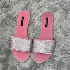 New Without Tags. Size Medium, Would Recommend For Size 8-9. Pink Sparkly Sandals, Slip-on Synthetic Sandals With Rhinestones, Pink Embellished Synthetic Sandals, Synthetic Rhinestone Slip-on Sandals, Pink Open Toe Sandals With Rhinestones, Pink Flat Sandals With Rhinestones, Spring Bedazzled Flat Sandals, Bedazzled Flat Evening Sandals, Bedazzled Flat Sandals For Summer