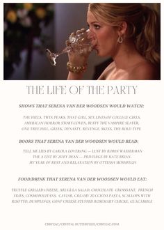 the life of the party poster with an image of a woman drinking from a glass