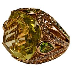 Green Lemon, Yellowish Green, Tsavorite Garnet, Jewelry Words, Gold Cocktail Ring, Gold Cocktail, Diamond Glitter, Pink Ring, Champagne Color