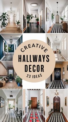 a collage of photos with the words creative hallways decor 23 ideas in black and white