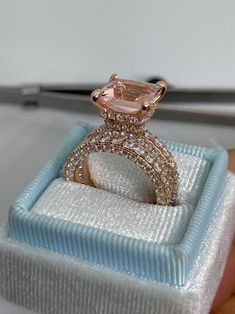 Morganite Wedding Set, Morganite Diamond Engagement Ring, Engagement Ring Cushion, Diamond Engagement Rings Cushion, 3d Diamond, Rose Gold Morganite, Engagement Rings Cushion, Ring Cushion, Morganite Diamond