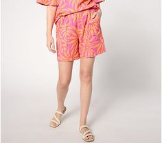 Belle Beach by Kim Gravel Cabana Knit Good Vibrations Cuffed Short - QVC.com Relaxed Fit Beachwear Shorts For Spring, Printed Summer Vacation Shorts, Printed Shorts For Beach Loungewear, Summer Floral Print Patterned Bottoms, Printed Vacation Shorts For Summer, Printed Shorts For Beach Season Loungewear, Summer Printed Loungewear Shorts, Printed Loungewear Shorts For Beach Season, Multicolor Shorts For Summer Outings