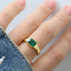 Emerald Ring Gold Emerald Statement Ring Simple Emerald - Etsy Simple Emerald Ring, Emerald Statement Ring, White Stone Ring, Smaragd Ring, May Birthstone Rings, Emerald Ring Gold, Wedding Rings Solitaire, Ring Sizer, Fine Rings