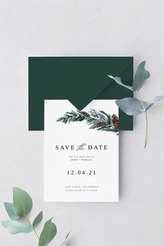 an envelope and save the date card with greenery