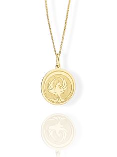 9K Solid Gold Phoenix Necklace - Phoenix Pendant - Gold Mythology Jewelry  Find all the information you need about your pendant : Material: 9K Solid Real Gold Stamp: 375 (9K) Pendant's Size: ( 6 sizes available) -       0.55 inches / 14mm  (diameter) -       0.62 inches / 16mm (diameter) -0.70 inches / 18mm (diameter) -0.78 inches / 20mm (diameter) -0.86 inches / 22mm (diameter) -0.94 inches / 24mm (diameter) Pendant Thickness: 0.5mm Inner diameter of the jumpring: 4mm FREE Backside Engraving Gift Box Included! Necklace Length: (thin and dainty) - Without Chain - 16 inches / 40cm - 18 inches / 45cm - 20 inches / 50cm Add your personalized engraving on the back for FREE, we recommend a maximum of 5 lines with 10-15 characters on each side. Personalized/Custom orders cannot be returned. Our Mythology Jewelry, Phoenix Necklace, Phoenix Pendant, Phoenix Bird, Bird Necklace, Bird Pendant, Bird Jewelry, Disc Pendant, Silver Engraving