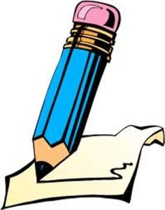 a blue pencil with a pink cap on its tip and writing paper in front of it