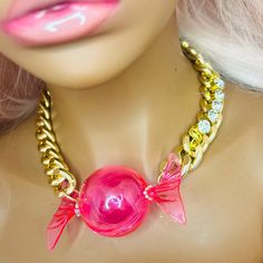 Give Your Day A “Sugar Rush”, Wearing This Delightful Handmade Candy Charm Necklace. It Features A Unique Barbie Pink Acrylic Pendant Shaped Like A Delicious Piece Candy, With A Rich Gold Chain. The Candy Charm Serves As A Multifunctional Piece, It Opens Up And Becomes A Perfect Stash Spot For Breath Mints Or Any Other Small Objects You Fancy. Trendy Pink Gold Jewelry For Party, Trendy Necklaces For Valentine's Day Party, Trendy Valentine's Day Party Necklaces, Sweet Pink Necklaces For Valentine's Day, Trendy Pink Jewelry For Birthday, Sweet Pink Jewelry For Valentine's Day, Sweet Pink Necklace For Valentine's Day, Sweet Pink Necklaces For Party, Cute Necklaces For Valentine's Day Party