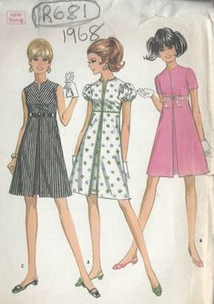 three women's dresses, one with short sleeves and the other in different patterns