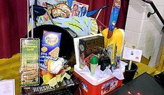 an assortment of snacks and other items on a table