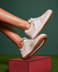 Båstad, a sneaker in plush white natural grain leather and contrasting beige suede is paired with a robust rubber sole. Handcrafted in a one-of-a-kind collaboration between Myrqvist and Björn Borg. Loafers With Socks, Cream Shoes, Sneaker Slippers, Design Innovation, Loafer Sneakers, Socks And Sandals, Slipper Sandals, Sport Bh, Leather Care