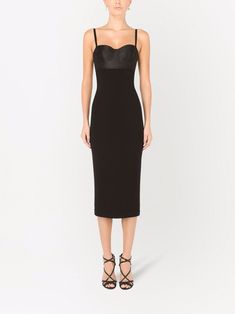 Shop Dolce & Gabbana cut-out bustier midi-dress with Express Delivery - FARFETCH Versace Outfit, Yoko London, April 22, Black Midi Dress, Denim Dress, All Fashion, Jacket Dress, Spaghetti Strap, Knee Length